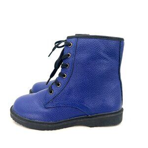 Monkey Feet Blue Leather Combat Boots Girls 5-6 Years Old